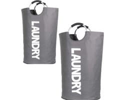 wasmanden set-Set van 2 Wasmanden – Opvouwbaar – 82L – Oxford Waszak met Aluminium Handvat – 38x24x72 cm – Grijs