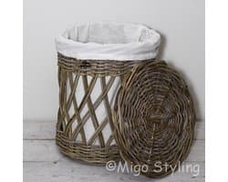 Wasmand - Rond - Open - Met binnenzak - Riet - Rotan - Dia38xH48 cm