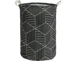 QUVIO Wasmand met handvaten - Waszak met 1 compartiment - Wassorteerder - Wasmanden - Wasbox - Opbergmand - Opbergmand kinderkamer - Speelgoedmand - Opvouwbaar - Hexagon patroon - 43 L - Jute - 33 x 33 x 40 cm (lxbxh) - Zwart en wit — afbeelding 1
