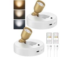 Draadloze spotlight met afstandsbediening, 4000 mAh accu, 3 kleurtemperaturen, oplaadbare wandspot, led-spots, accu voor schilderijen, kunst, planten, portretten (wit, set van 2)