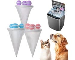 Herbruikbare Drijvende Wasfilterzakken van gaas - 3 stuks - Pluisballen - Dierenhaarvanger - Wasballen - Wasbalzak - Wasdrogerballen - Voor in de wasmachine - Verwijderd haar en pluisjes - Paars+Roze+Blauw