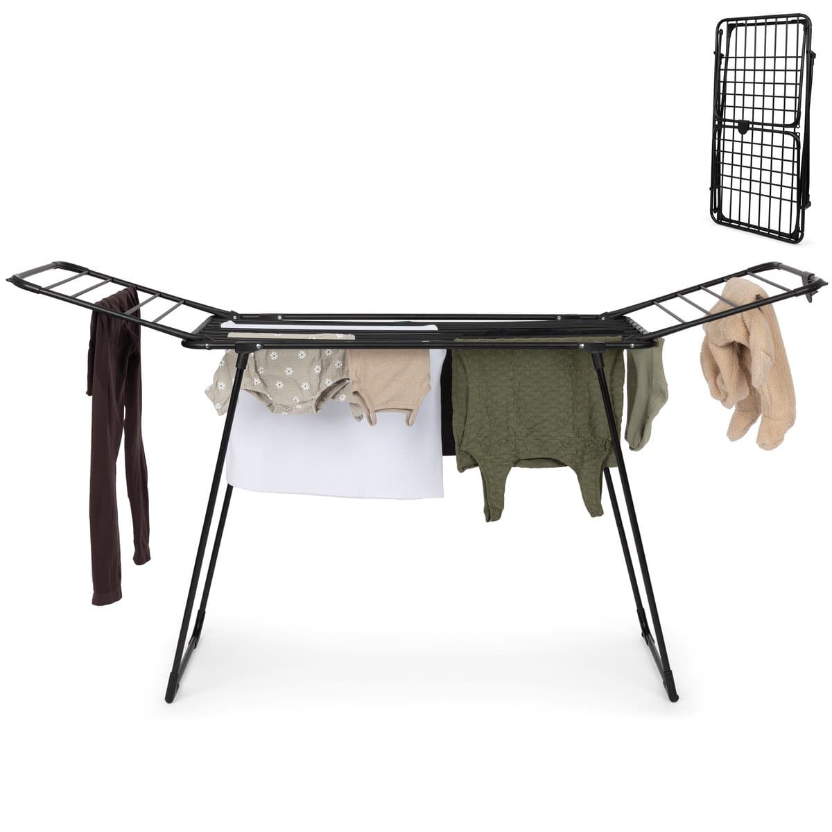 Jubbly® - Droogrek Inklapbaar - Wasrek Staand - 18M Drooglengte - Roestvrij - Zwart — afbeelding 1