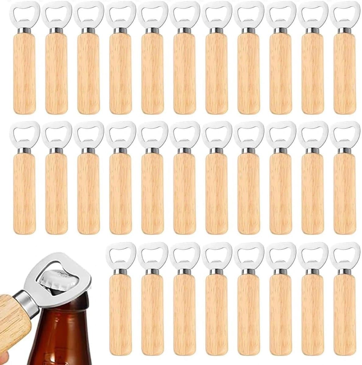 30 stuks houten flesopeners, flesopener met houten handvat, cadeau voor mannen en bierliefhebbers — afbeelding 1