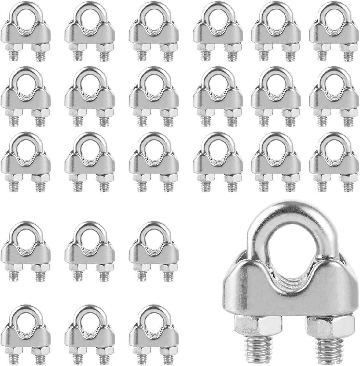 SnelShoppen - 30 Stuks Kabel Klemmen 5 mm RVS Draad Klemmen 304 Roestvrij Staal Kabel Klemmen M5 Beugels voor Draad, Kabel, Waslijn, Tent — afbeelding 1