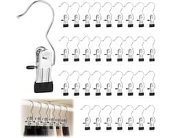 Wasknijpers, roestvrij staal, zwart, 360° draaibare metalen klemmen, antislip, klemhaak, haak voor kleding, broeken, schoenen, laarzen, handdoek, robuuste metalen klemmen voor binnen en