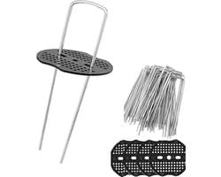 50 Stalen Grondankers met 50 Bufferdiscs voor Bevestigen van Tuinbedekking, Netten en Schuttingen - 150x25mm Ø2.7mm