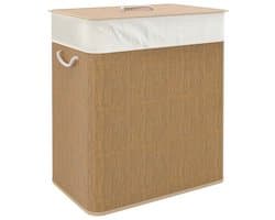 Wasmand 52 × 32 × 63 cm houtkleur bamboe, wasgoedmand met deksel en uitneembare waszak, eenvoudig ontwerp, praktisch en mooi, gebruiksvriendelijk, geschikt voor slaapkamer, badkamer en wasruimte
