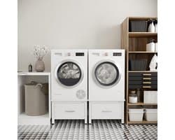 Wasmachine verhoger - Opbouwmeubel sokkel - Apparaten verhogen - Met lade en lekbak - 42 cm hoog - Wit