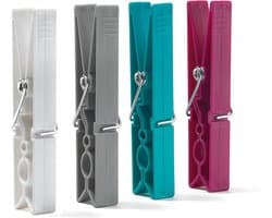 Wasknijpers voor waslijn, voor wasdrogers en draden, gaten in twee maten, 12 grote wasknijpers, 1,1 x 2,2 x 9 cm, mix in 4 kleuren