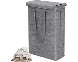 Wasmand met Deksel - Vuilnisbak Organizer - Kleding Opbergen - Verstevigde Bodem - 60 cm Hoog - Grijs