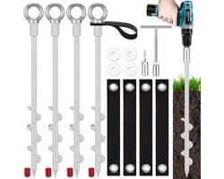 Grondanker - Metaal - 36 cm - Schroefharingen met Lusband voor Camping en Tentbevestiging