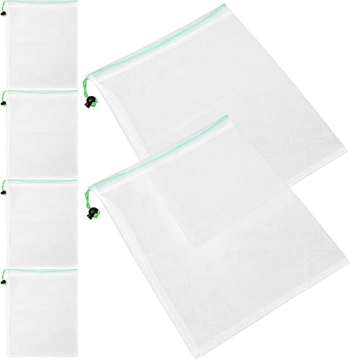Ademende Polyester Fruitnetzakken - Herbruikbare Mesh Zakken - Verse Groenten Opslag - Transparante Inhoudsherkenning - 35x30 cm - Wit — afbeelding 1
