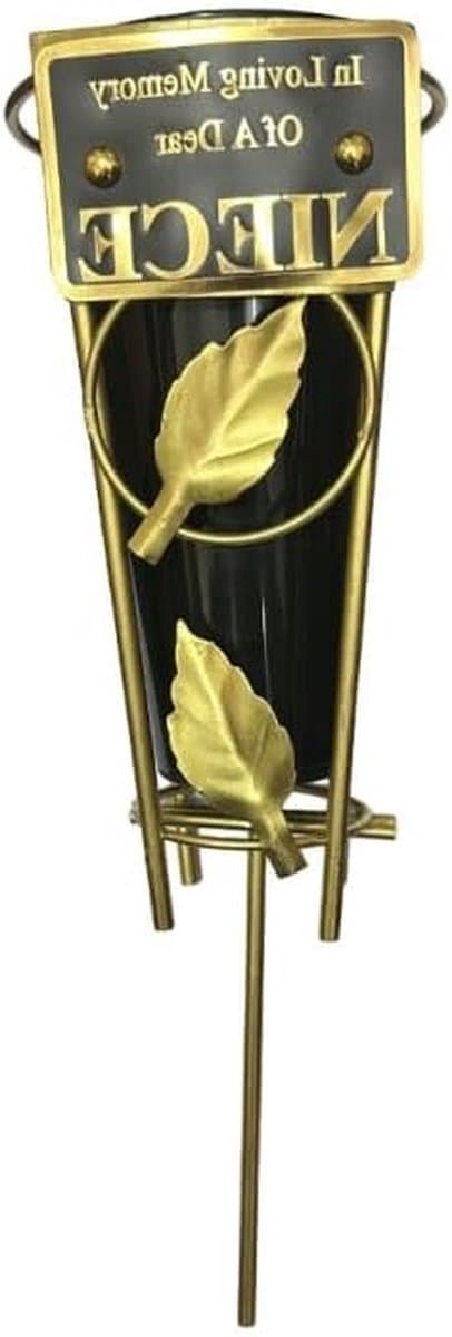 Grafvaas - Herdenkingsvaas Bloemenvaas - Herdenken Geliefden - Met Gouden Tekst - 36 x 11.5 x 11.5 cm - Zwart — afbeelding 1