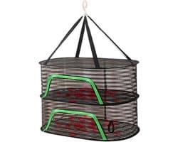 Fruit droogrek van gaas - Opvouwbaar ophangnet voor groenten en vlees - Draagbare lichtgewicht houder - ruimtebesparende organizer voor buiten - duurzaam multifunctioneel accessoire - Dubbele laag - 1 stuk(zwart)
