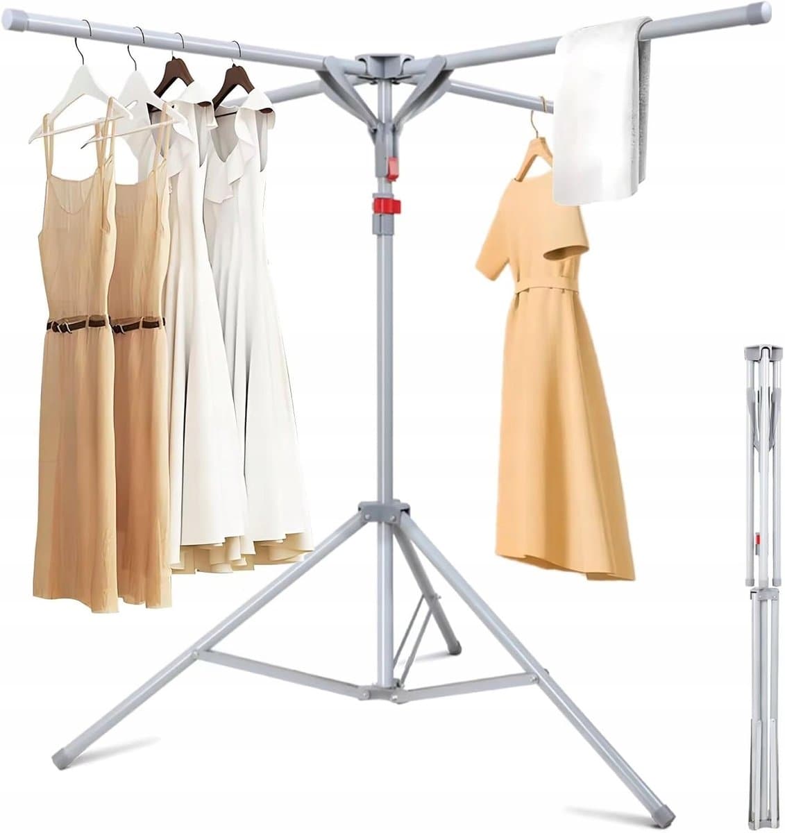 Opvouwbaar Droogrek - Vrijstaand Kledingrek - Draagvermogen tot 80 kg - 4 Afzonderlijk Uitklapbare Armen - Verstelbare Hoogte 130-180 cm - Compact Opvouwbaar - Voor Kleding, Dekens, Balkon, Terras en Wasruimte — afbeelding 1