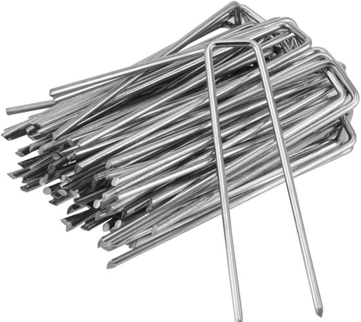 150 stuks gegalvaniseerde grondankers, 100 x 13 mm, Ø 3 mm, bevestigingsanker, grondankers van verzinkt, staal voor bevestiging van onkruiddoek, onkruidfolie, heggen, tuinvlies, omheining of — afbeelding 1