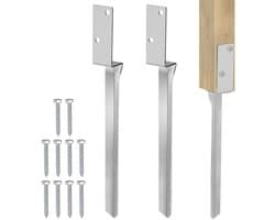 Grondankers - Set van 2 - Thermisch verzinkt staal - Bodemhuls 4 x 50 cm - L-vorm - Geschikt voor houten palen - Weerbestendig - Paalankers