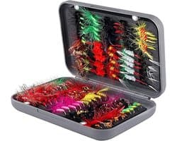 Droge en natte vliegen assortiment met waterdichte doos voor forel