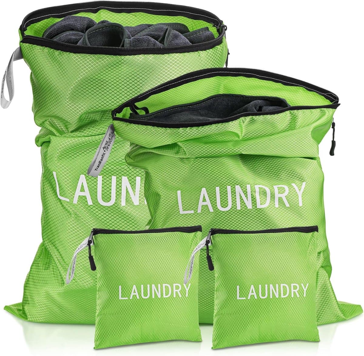 SnelShoppen - 4-Pack Waterdichte Waszakken Voor Vuile Kleding - 3 Maten - Natzakken Voor Zwemmen, Yoga, Workout - Vouwbare Waszakken Voor Reis, Gezins — afbeelding 1