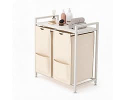 Danky Multifunctionele Wasmand - 96L 2-Vaks - Afneembare tassen - Verstelbaar frame met bovenopbergplank