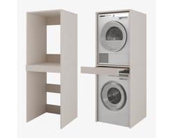 Badkamerkast Hoge Kast - Wasmachinekast Opbergkast - Wassen En Drogen - Uittrekbaar Werkblad - 66 cm Breed - Cashmere