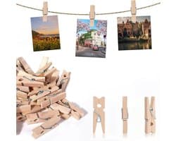 Houten Mini Clips - Kleine Knijpers - Decoratie Foto's - Stevig Natuurhout - 200 Stuks - Bruin