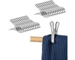 Wasknijpers Roestvrij Staal - Grote Klemmen - Kleding Ophangen - Windbestendig Antislip - 20 Stuks 9 cm - Zilverkleurig