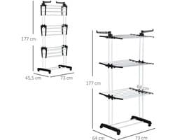 Opvouwbaar droogrek 73 × 64 × 177 cm zwart metaal handdoekenrek met meerdere lagen en 4 wielen voor eenvoudig verplaatsen stabiel en duurzaam geschikt voor balkon badkamer en terras