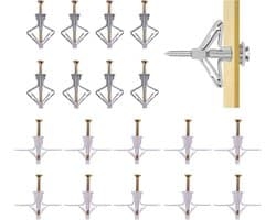 Set van 100 holle ruimtepluggen, vlinder, gipsplaat, dowels, vliegtuigvorm, vlindervorm, met schroeven, voor gipsplaat, gipsvezelplaten, beton, bakstenen, holle wand