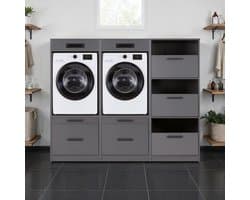 Interlink Lifestyle Studio Flow wasruimtecombinatie Bundel 1 antraciet - Complete wasruimte met 3 elementen - 2 wasmachinekasten en wasmandkast - Softclose - 201 x 68 x 164 cm