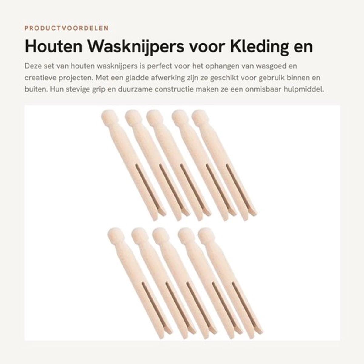 Wasknijpers Houten - 10x Kledingklemmen - Handgemaakt - Glad Oppervlak - Ideaal voor Knutselprojecten - Duurzaam en Praktisch - Kledingklem — afbeelding 1