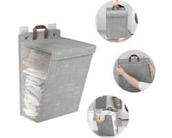 REDOM Wasmand 35 x 9,5 x 48 cm – Hangend en Opvouwbaar – Ruimtebesparend met 2 Zelfklevende Haken – Voor Badkamer, Slaapkamer en Wasruimte – Katoen-Linnen – Grijs