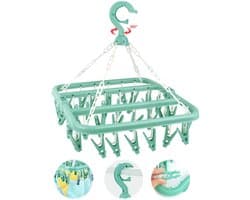 Opvouwbaar wasrek met 32 clips - handig voor sokken en babykleding - blauw