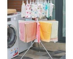 Droogrek – Uitschuifbaar wit wasrek - Inklapbaar droogrek – Roestvrij staal – Staande handdoekenrek 2 lagen – Wit