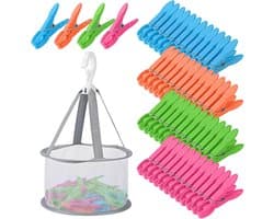 Kleurige en Winddichte Wasknijpers met Tas - 48 Stuks, Ideaal voor Kleding, Sokken en Waslijnen