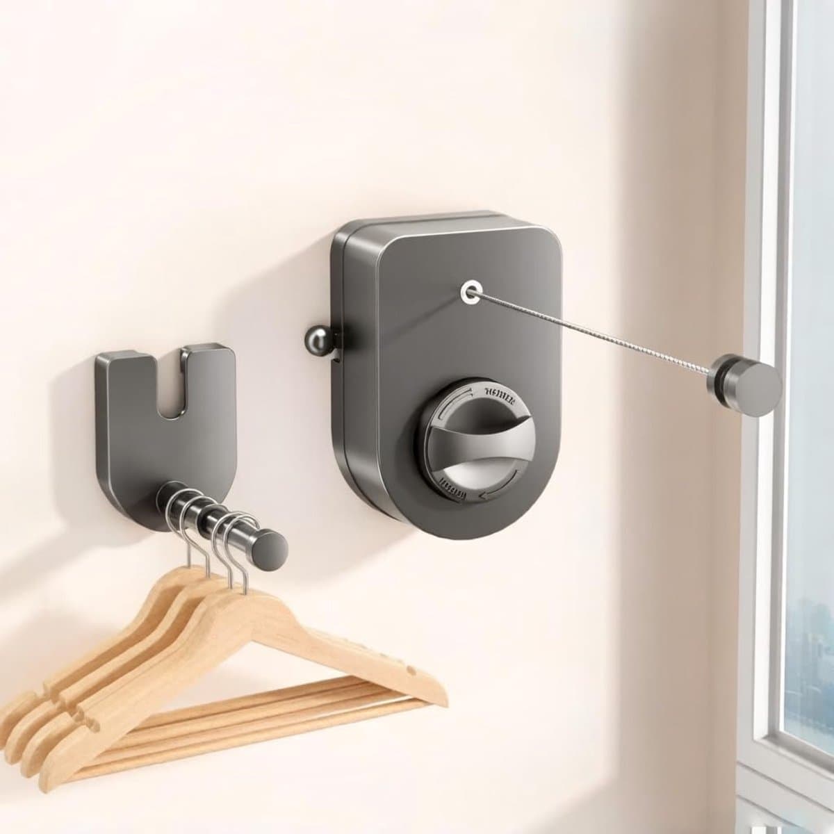 Uittrekbare Waslijn - Wandmontage Lijn - Ruimte Besparen - Anti-doorhang Ontwerp - 42 Meter - Grijs — afbeelding 1