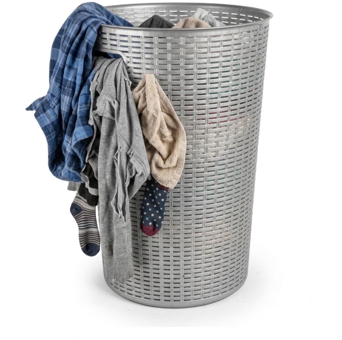 Plasticforte Ronde wasmand Rotan - zilver - gevlochten kunststof - 51 liter - 38 x 57 cm - opbergmanden — afbeelding 1
