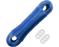 50 m waslijn waslijn, houd tot 230 kg, touw stalen kern wasserij ultra-stevig, eenvoudig te installeren draagbaar voor indoor outdoor reizen Blauw