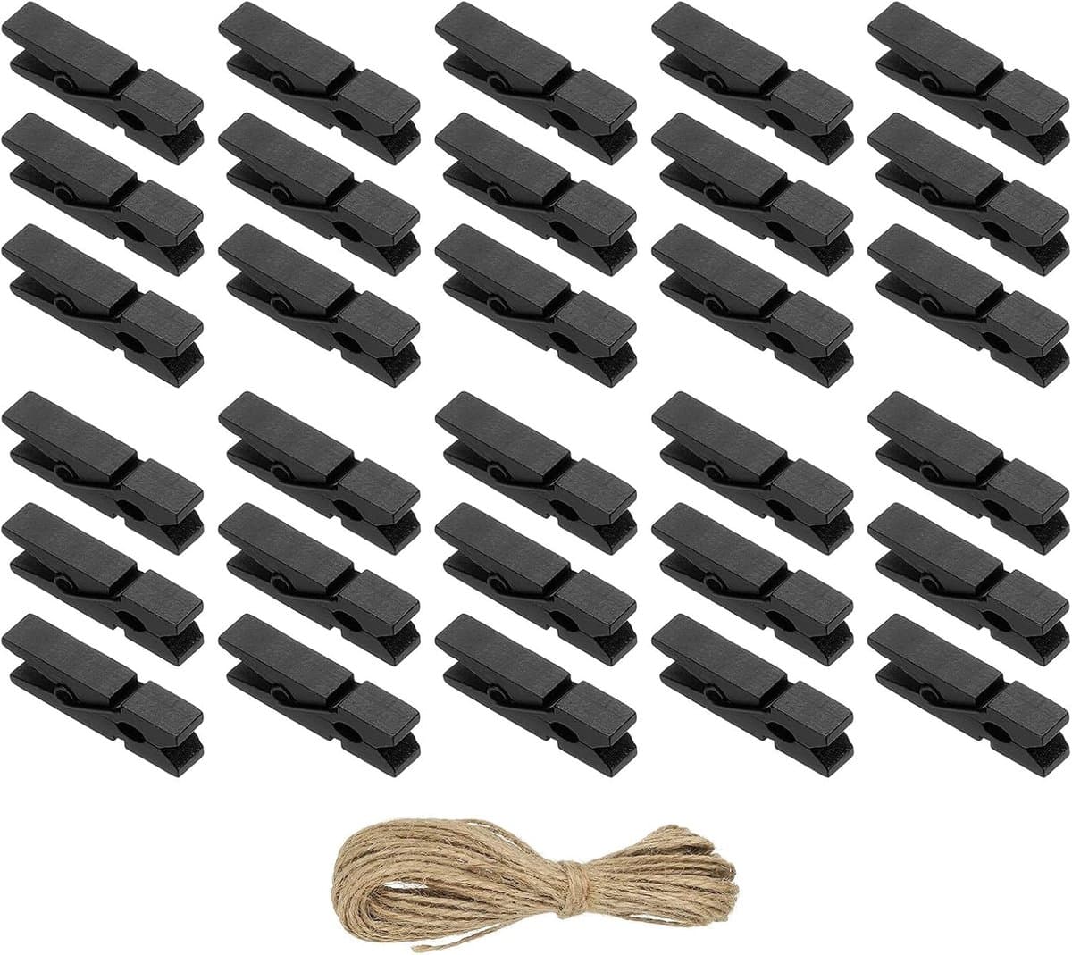 Wasknijpers, hout, kloppen, 100 stuks, kleurrijke houten knijpers met sterke greep, fotoclips voor het ophangen van foto's, kleding, decoratief knutselwerk, zwart — afbeelding 1