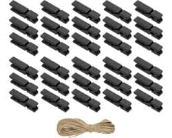 Wasknijpers, hout, kloppen, 100 stuks, kleurrijke houten knijpers met sterke greep, fotoclips voor het ophangen van foto's, kleding, decoratief knutselwerk, zwart