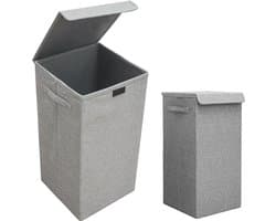 50L Wasmand met Deksel - 30x30x60 Wasverzamelaar met Houten Frame - Badkamer Wasbox Opvouwbaar — afbeelding 1