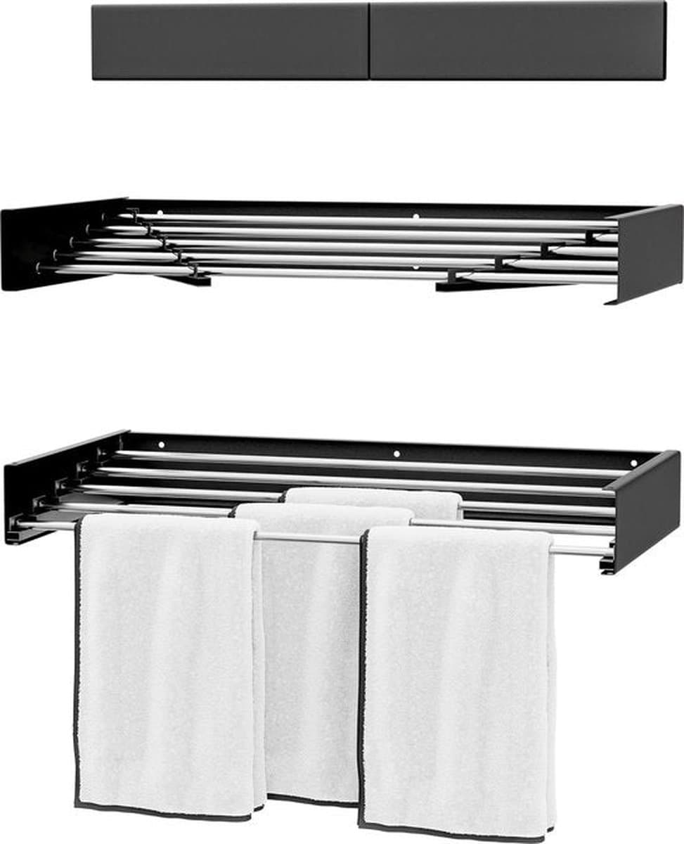 Milano Luxurious Wandwasrek – Inklapbaar wasrek – Droogrek - Wandmontage – 100 cm - Metaal – Zwart/Zilver — afbeelding 1