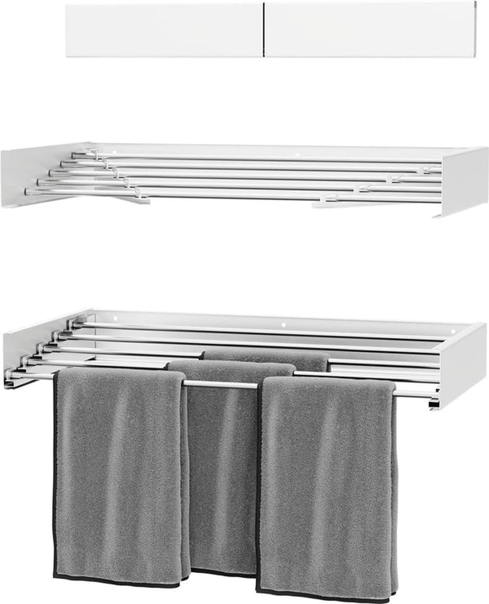 Milano Luxurious Wandwasrek – Inklapbaar wasrek – Droogrek - Wandmontage – 100 cm - Metaal – Wit/Zilver — afbeelding 1
