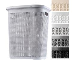 KADAX - Wasmand, 50L, multifunctionele wasmand met deksel - lichte wasverzamelaar, wassorteerder van kunststof, voor badkamer, vuile kleding, speelgoed, wasmand - Grijs — afbeelding 1