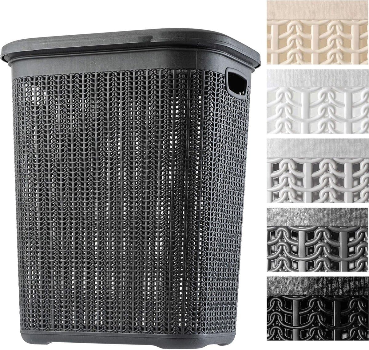 Wasmand, 50L, multifunctionele wasmand met deksel - lichte wasverzamelaar, wassorteerder van kunststof, voor badkamer, vuile kleding, speelgoed, wasmand - Antraciet KADAX — afbeelding 1
