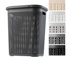 Wasmand, 50L, multifunctionele wasmand met deksel - lichte wasverzamelaar, wassorteerder van kunststof, voor badkamer, vuile kleding, speelgoed, wasmand - Antraciet KADAX