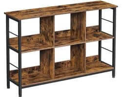 Boekenplank met 6 vakken in industriële stijl, vintage bruin-zwart