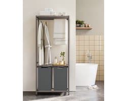 Wassorteerder - Wasmand - 2-delige wasmand met 2 planken - Was Sorteerder uittrekbare en uitneembare voeringen - kledingrek - 2 x 46 l - Grijs en zwart - 73 x 33 x 179 cm