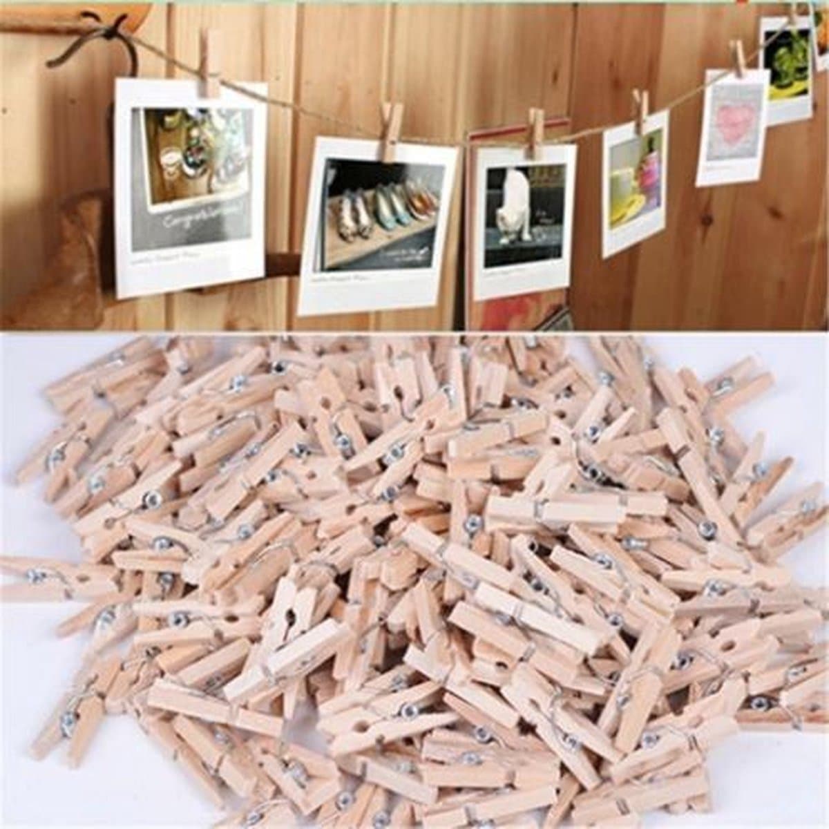 50 STUKS Mini knijpers - 25mm - Houten clips voor fotos - Wasknijper - Decoratie Clips - Pinnen Foto Knijpers Geboorte Wasknijpers — afbeelding 1