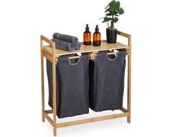 dubbele wasmand - 2 waszakken en plank - 37 liter - 73x64x33 cm - badkamer